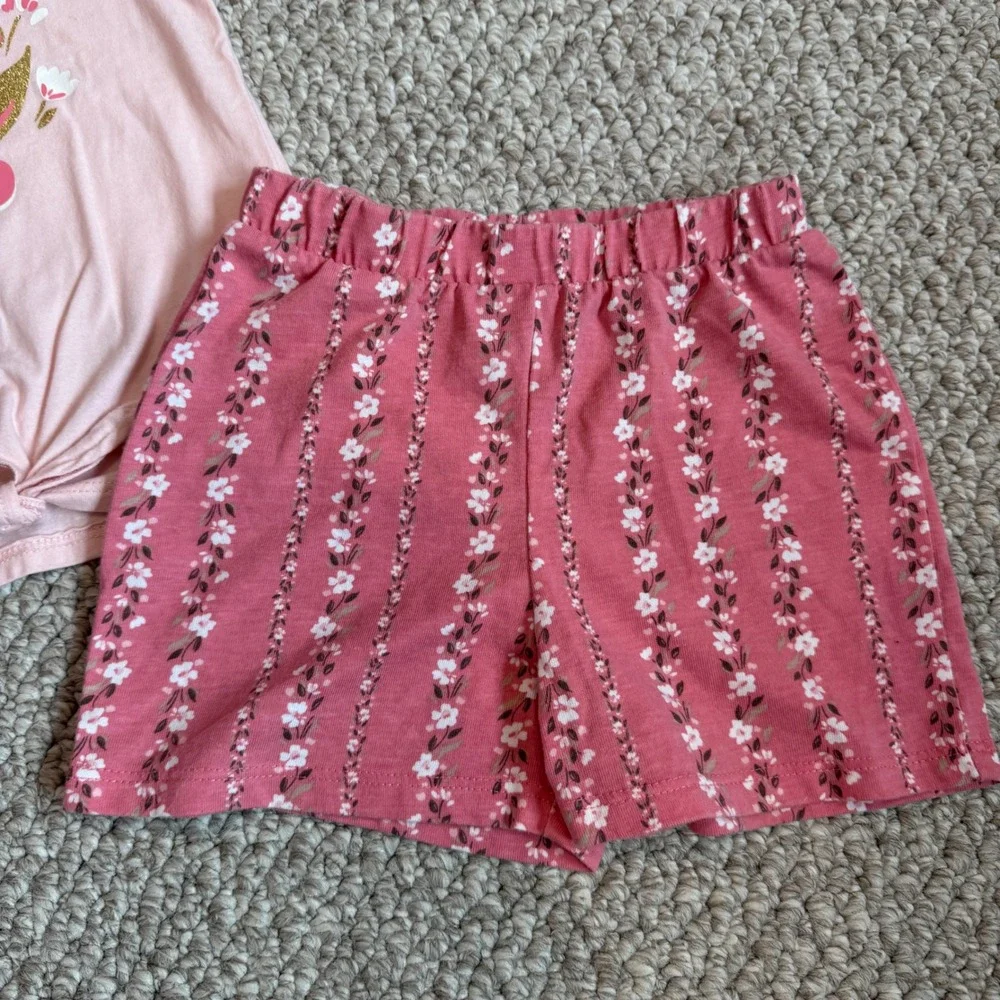 The Childrens Place Girls Pink Stay Wild Tank‎ Top and Floral Shorts Set Size 4T